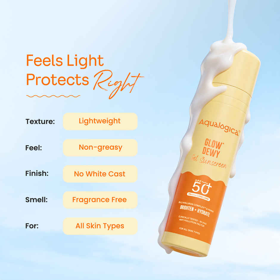 Aqualogica Glow+ Dewy Sunscreen SPF 50+ PA++++ with Anti Pollution Factor (APF) | Papaya & Vitamin C Combo