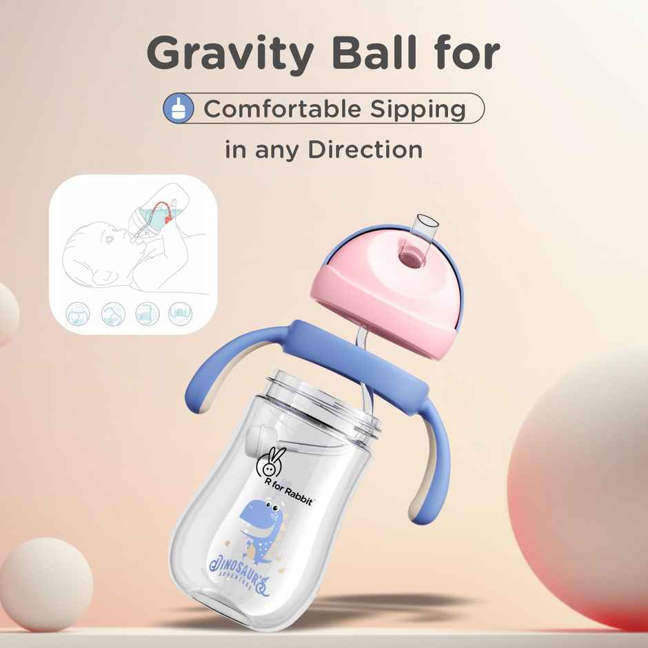 R for Rabbit Tritan Dino 320ml Baby Straw Sipper (Cream Blue)