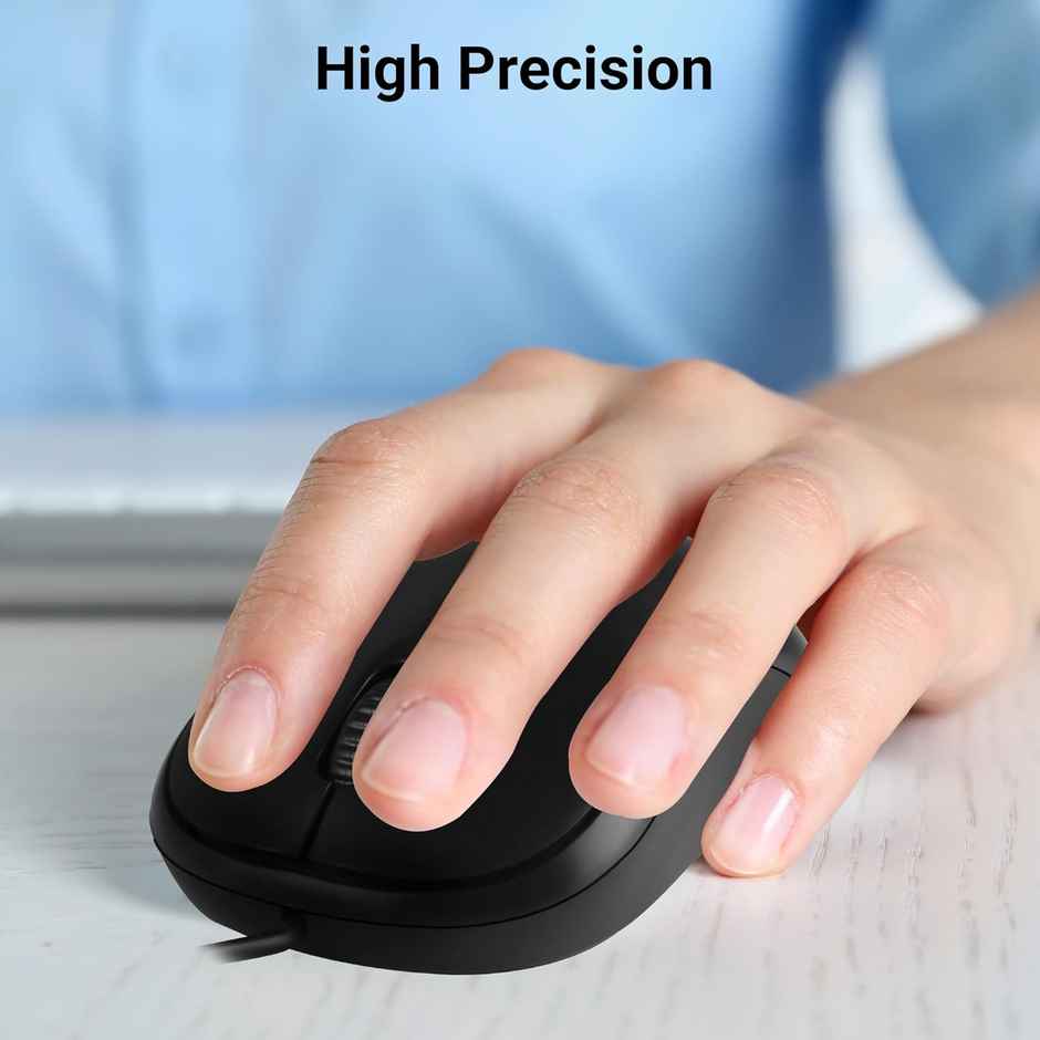 Zebronics Comfort Wired Mouse, 3-Button, 1000 DPI Optical Sensor, Plug & Play - Black