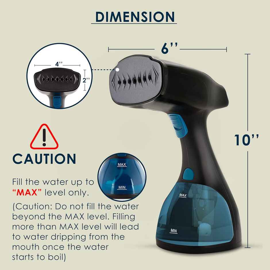 Agaro Signify Handheld Garment Steamer, 1500W, Wrinkle Remover, Iron, Ceramic Steam Nozzle, 260 ML Water Tank - Blue
