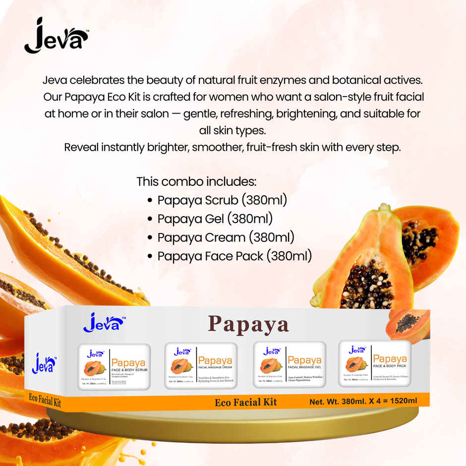 Jeva Papaya Eco Facial Kit 4pcs 380g Each Brightening and Smoothing Facial Set