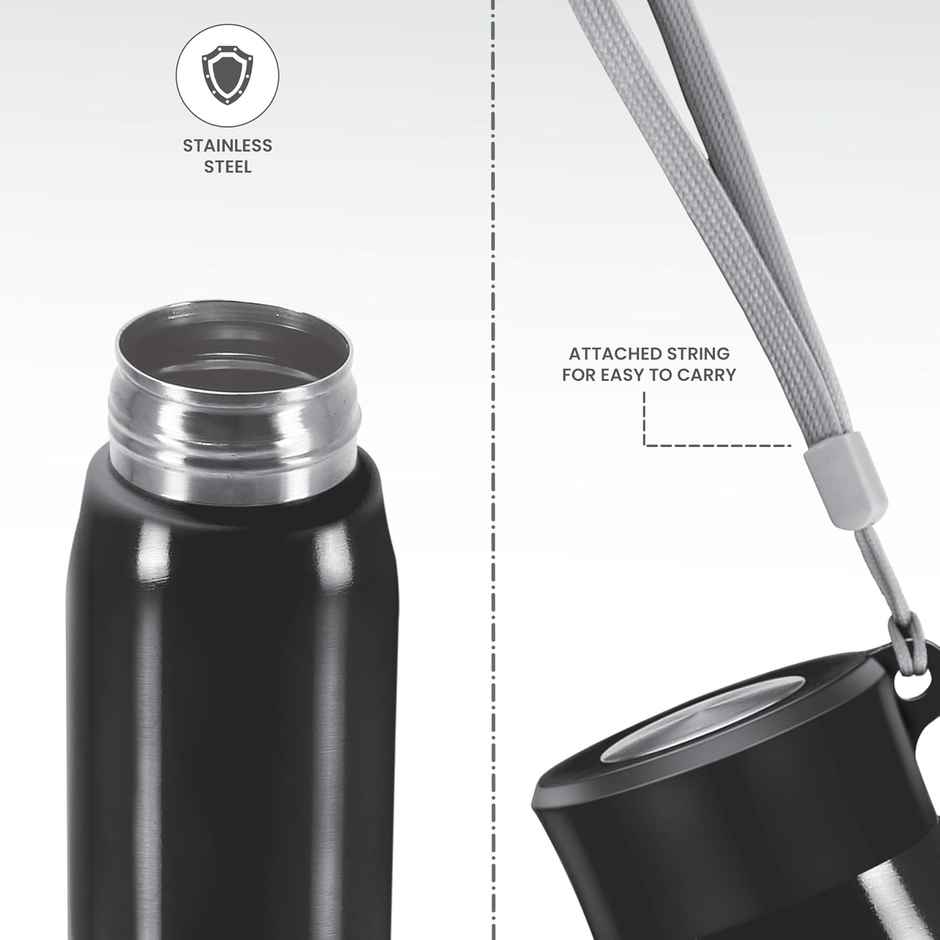 Milton Handy 850 Stainless Steel Water Bottle | 780 ml | Black | Single Walled