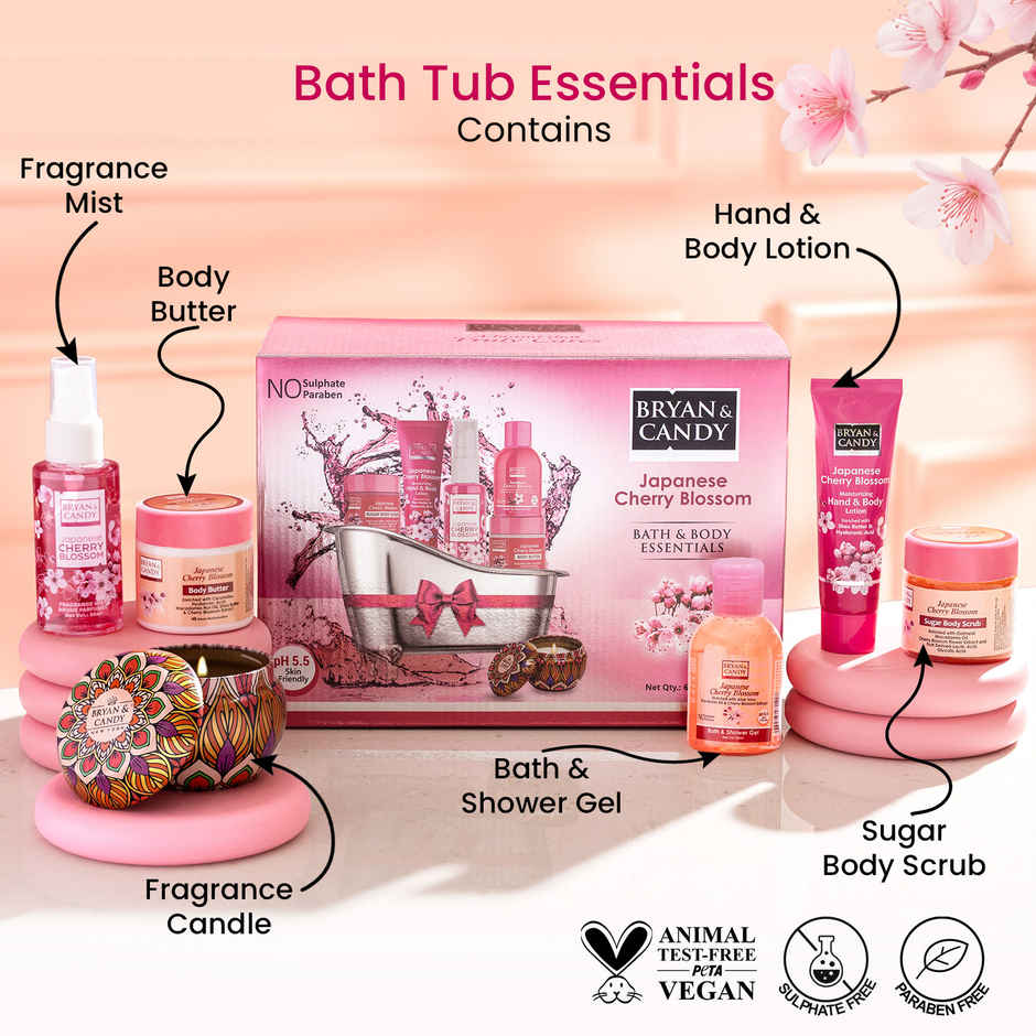 Bryan & Candy Japanese Cherry Blossom Bath Tub Essentials Gift Set