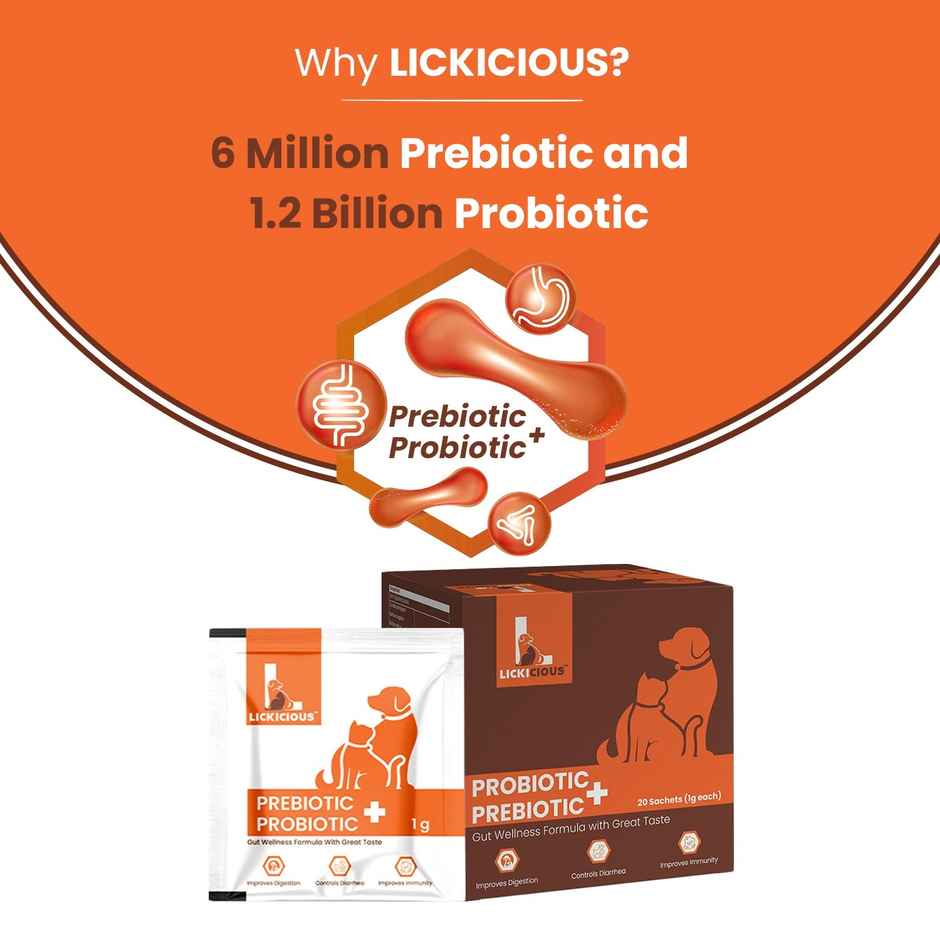 LICKICIOUS Pre and Probiotics Sachets - Gut Health & Digestion for Dogs & Cats