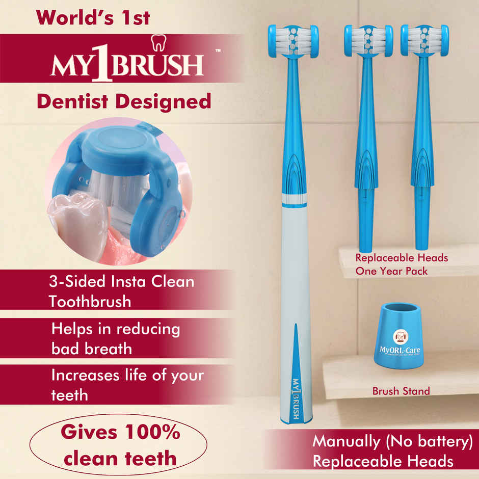 My Oral Care My1 3-Sided Soft Toothbrush for Adults | 100% Teeth Cleaning
