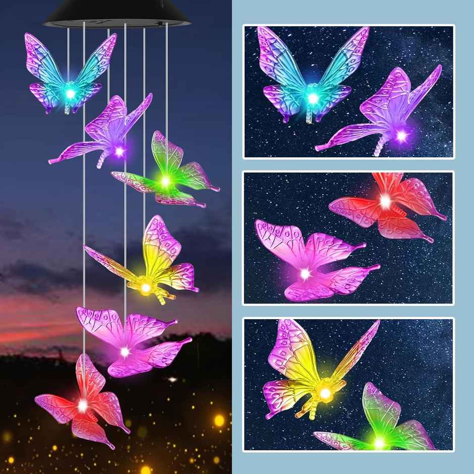 Ekhasa Solar Butterfly Wind Chimes | Solar Powered Windchime For Balcony, Outdoor & Garden