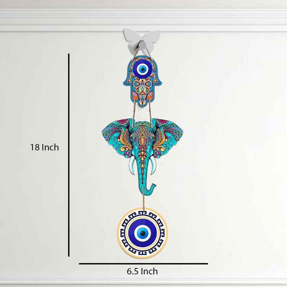Daluci Wooden Wall Hanging For Home Decor | Hamsa Hand Peace Charm | Elephant