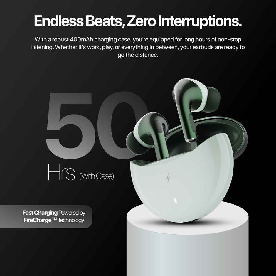 Fire-Boltt Fire Pods Aero Pro TWS Earbud with Custom EQ Profile, Quad Mic ENC & 50H Playtime, Ultra Low 50ms Game Mode, Sage