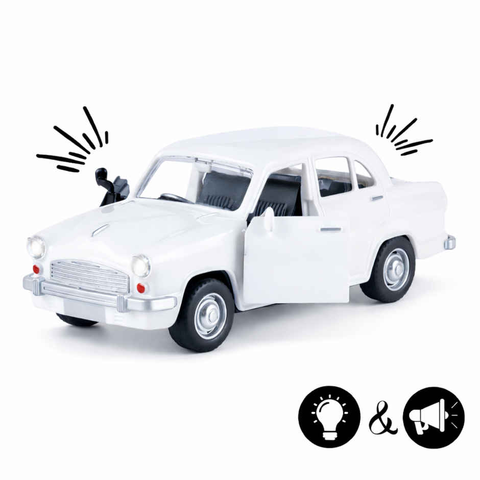Race n Roll Light & Sound Classic Royal Toy Car Pull back Vehicle Amba White