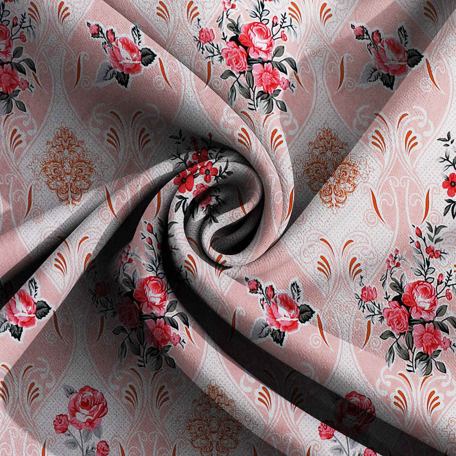 Dream Living Microspread Floral Print | 135 Gsm Double Bedsheet With 2 Pillow Covers | Beige&White