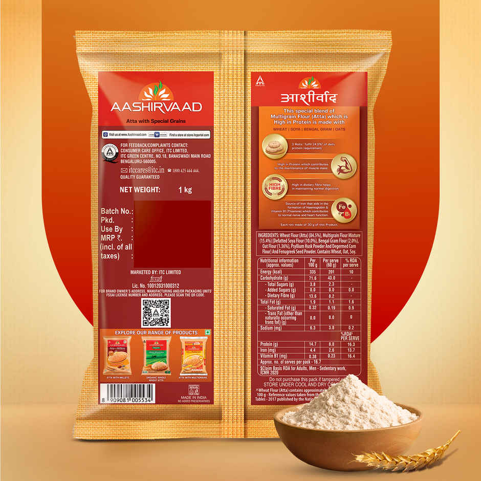 Aashirvaad Atta with High Protein | Multigrain mix with Soya | 25% daily protein from 3 Rotis