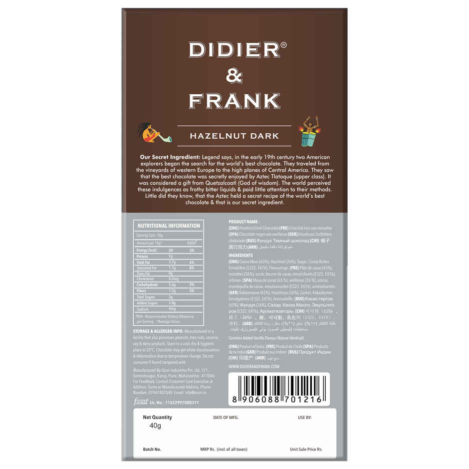 Didier & Frank Hazelnut Dark Chocolate Bar