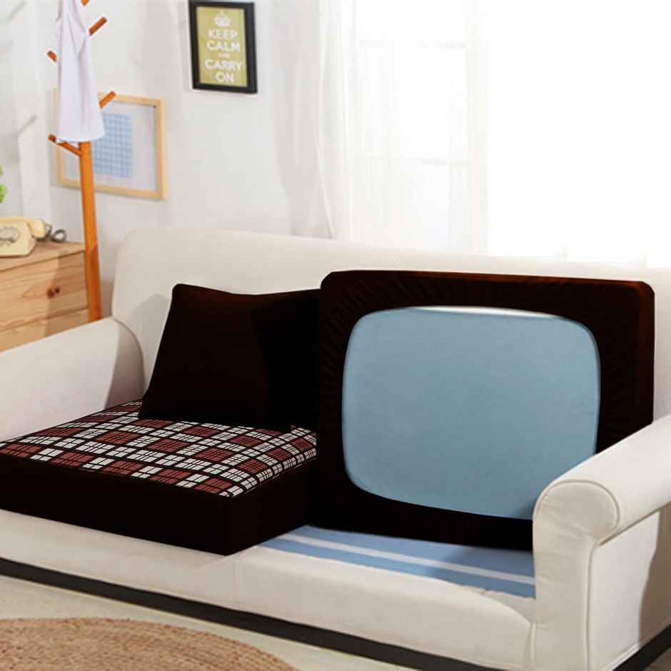 Dream Care Terry Checkered Sofa Cover | Brown Pack of 6 | 23 x 23 Inch