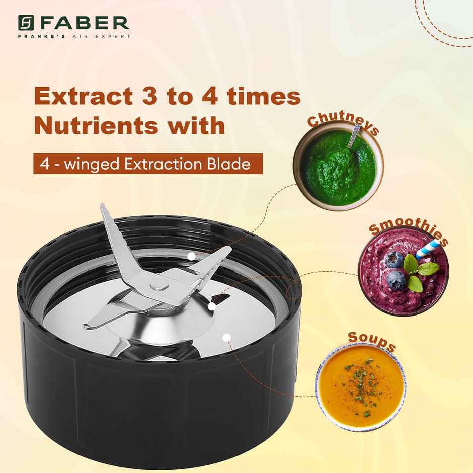 Faber Sportz Blender 3-in-1 Nutrifit Nero | 400W | Detachable SS Blade |3 PC Jar 500ML+300ML+500ML Mug
