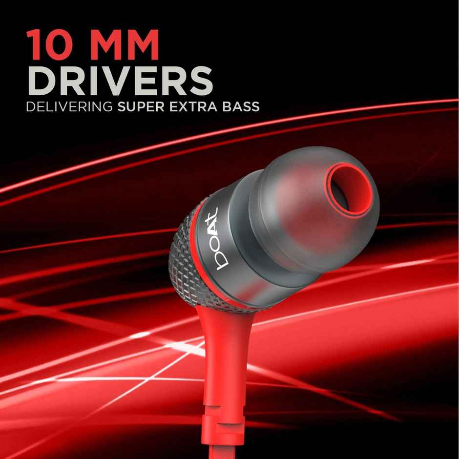 boAt Bassheads 225 in-Ear Wired Headphones with Mic, 3.5mm Audio Jack - Red