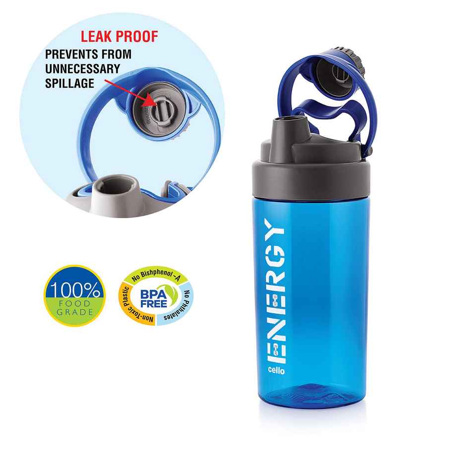 Cello Energy Plastic Protein Shake Bottle | Flip Top | Colour May Vary
