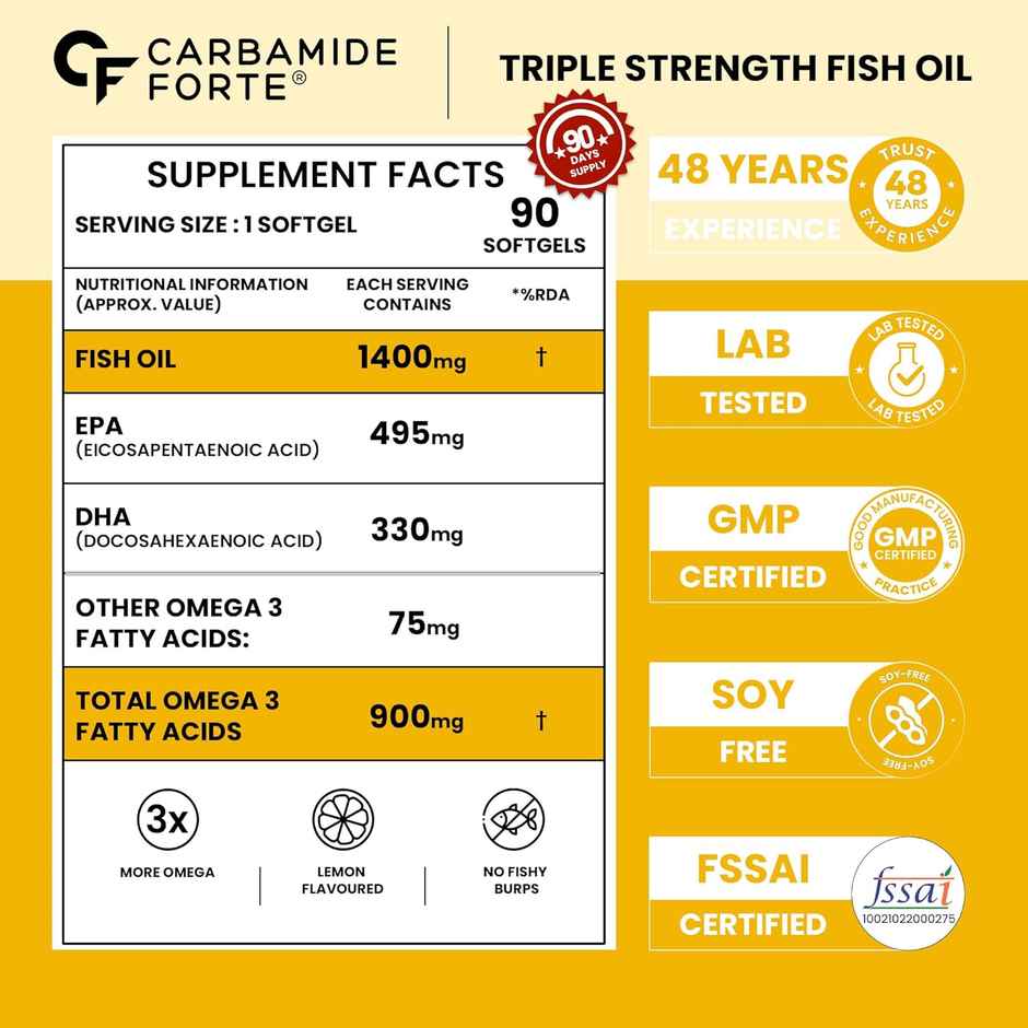 Carbamide Forte Triple Strength Omega 3 Fish Oil Capsules 1400mg | Fish Oil Omega 3 Supplement