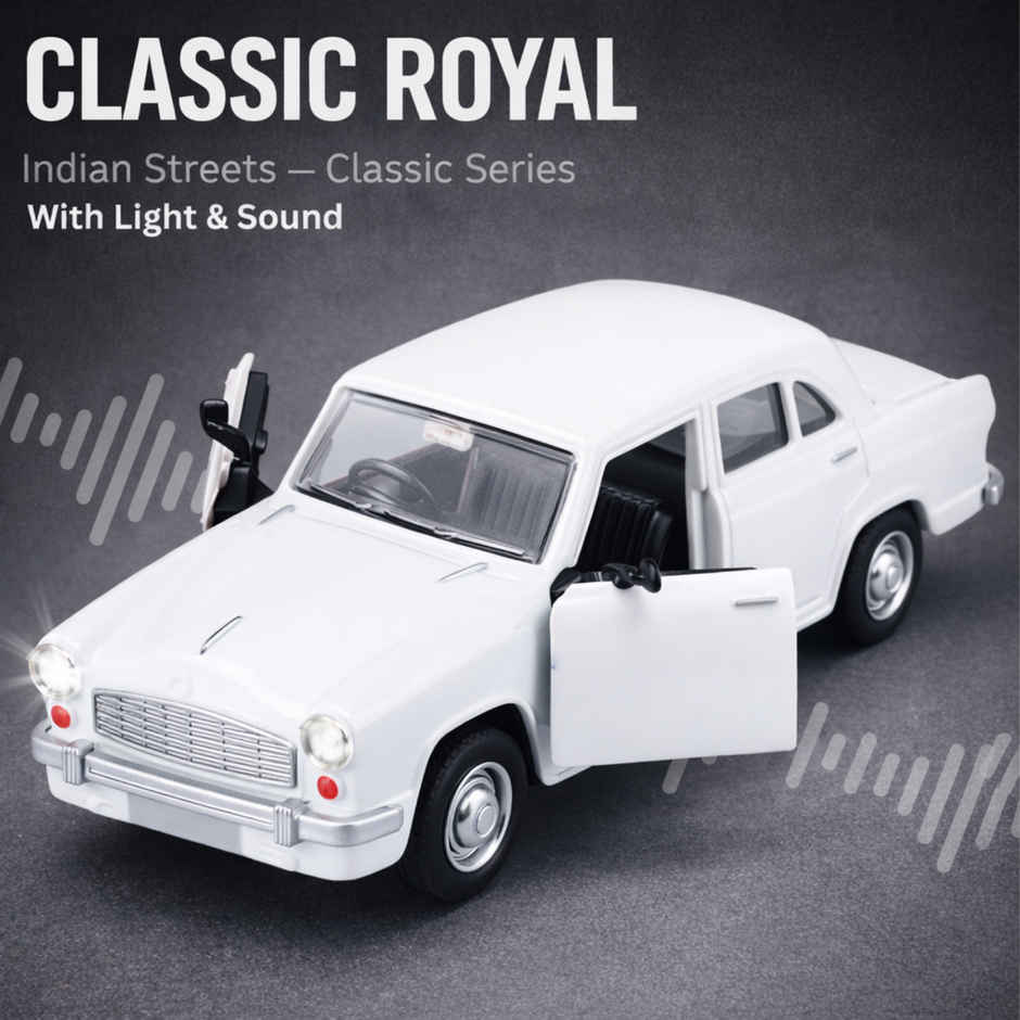 Race n Roll Light & Sound Classic Royal Toy Car Pull back Vehicle Amba White