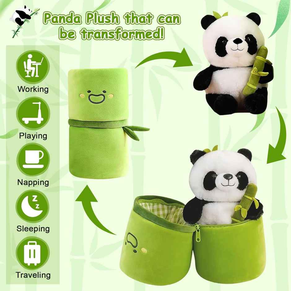 Babique Stuffed Bamboo Panda Plush Toy | 25 Cm | With Green Bag | Gifts for Boys Girls