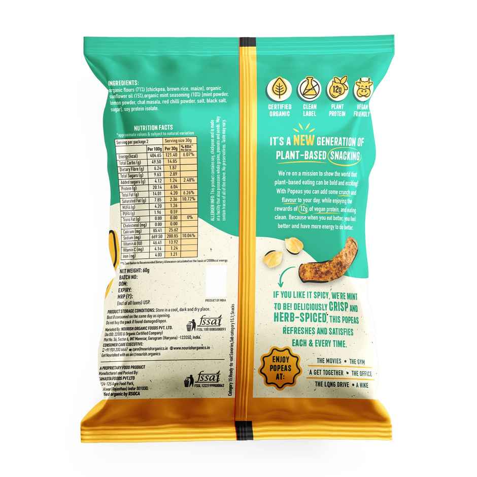 Nourish Organics Popeas Protein Puffs Spicy Mint