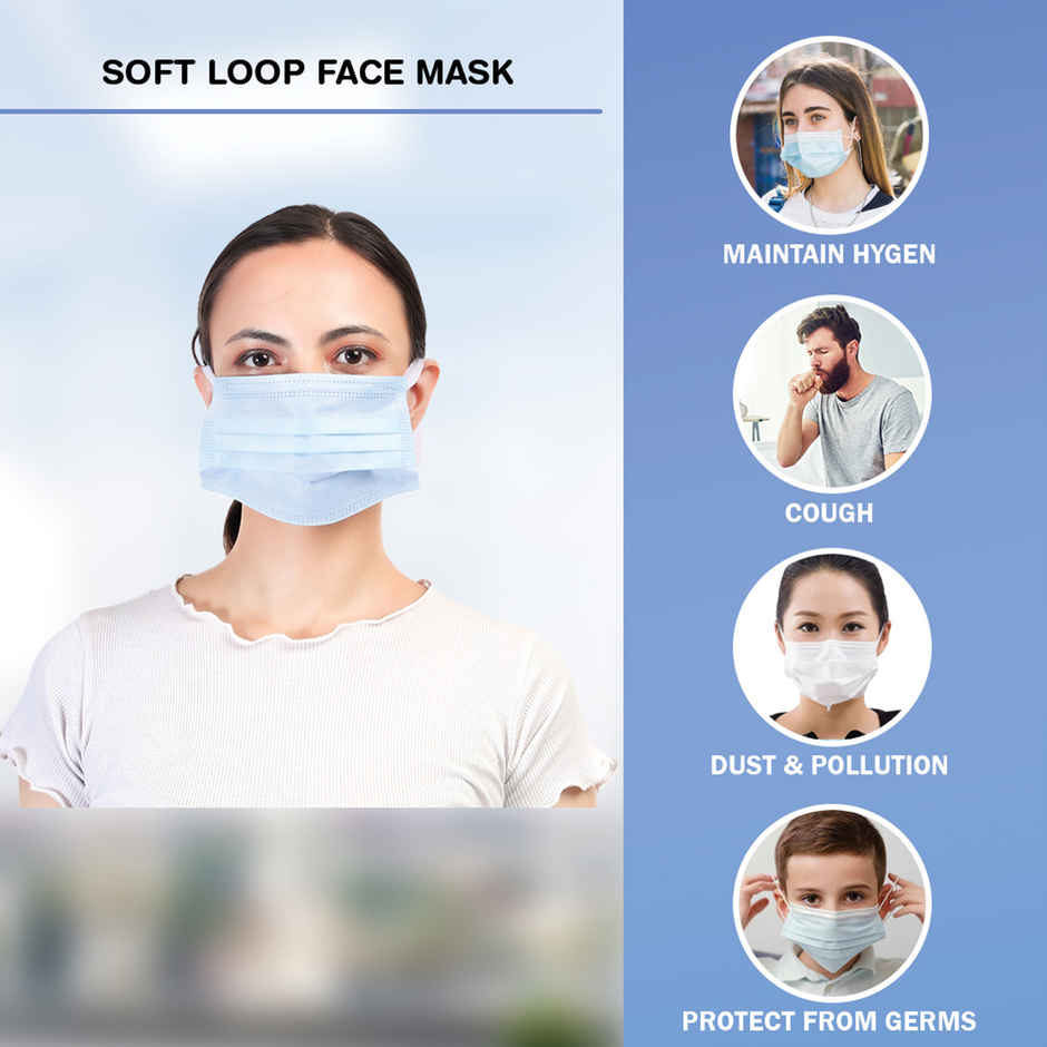 Stergic Softloop 3 Ply Disposable Face Mask Soft And Breathable Non-Woven Fabric With Earloop