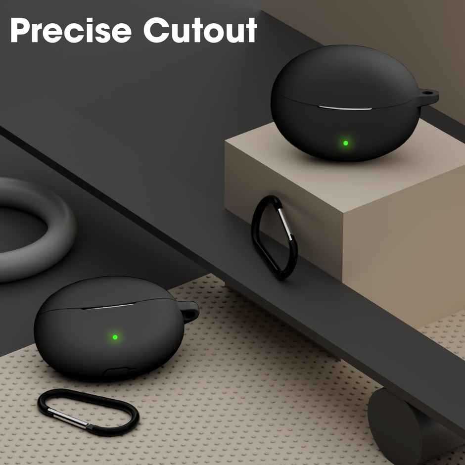 Sounce TWS-Silicone Earphone Case Cover for Oppo Enco Air3 Pro | With Keychain | Black