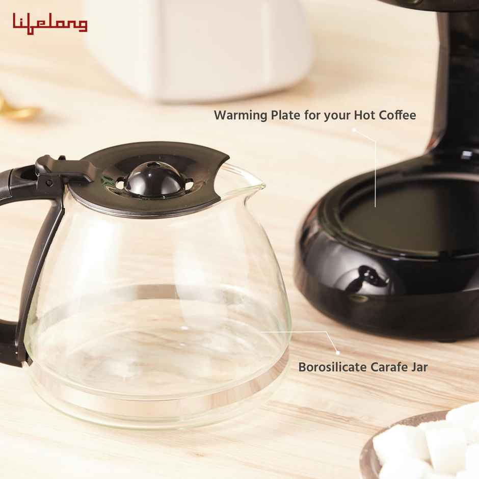 Lifelong Drip Coffee Maker For 5 Cups,750Ml Borosilicate Carafe Glass Jar Of 600W