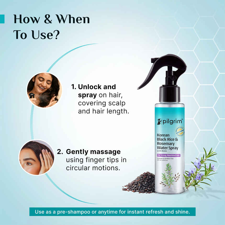 Pilgrim Korean Black Rice and Rosemary Water Spray with Biotin for Strong and Nourished Hair