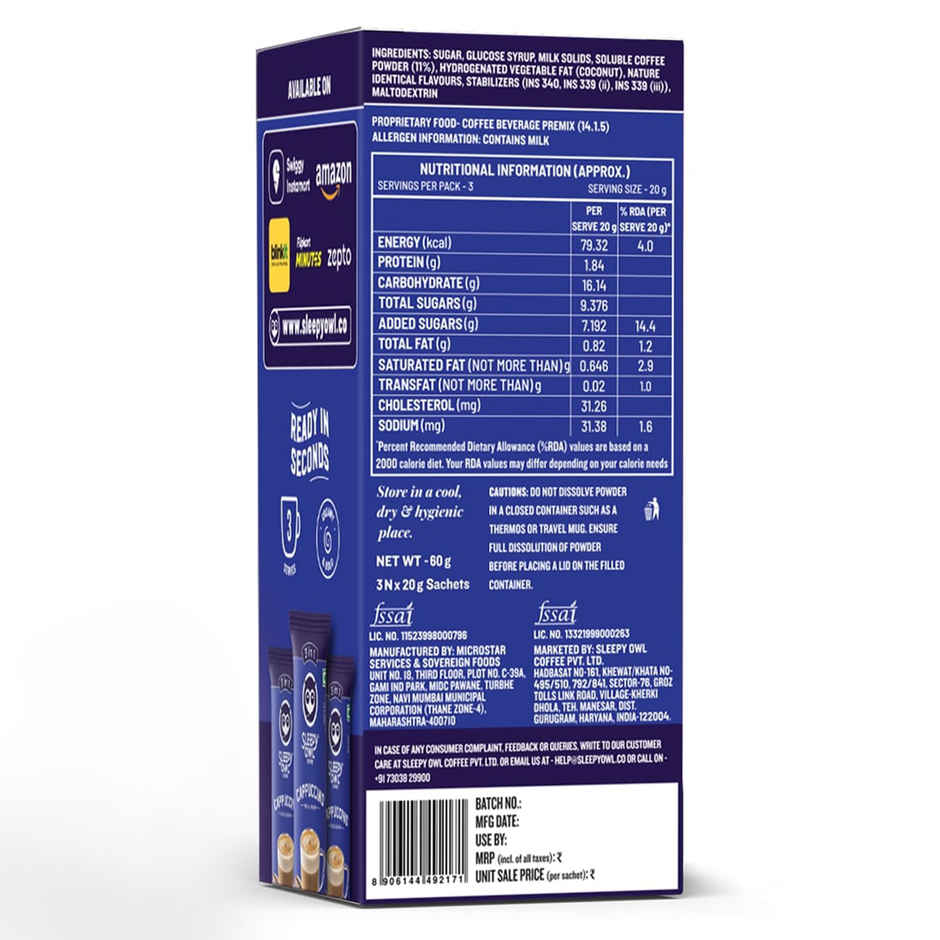 Sleepy Owl Cappuccino 3 in 1 Medium Roast Coffee Premix