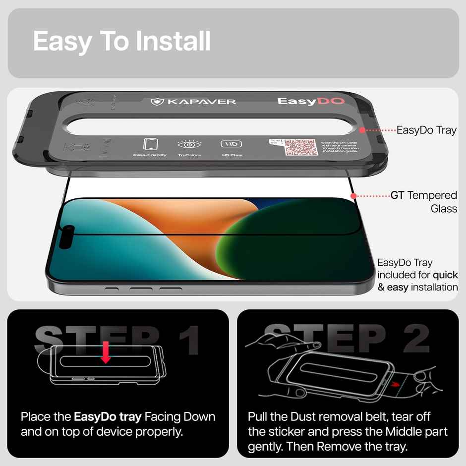 Kapaver Iphone 16 Pro Max Easy Do Tempered Glass Screen Protector Guard | Gt Series | Clear - 2 Pack