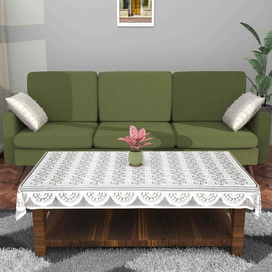 Kuber Industries Center Table Cover | Cotton for Living Room | Table Cloth for 4 Seater | White