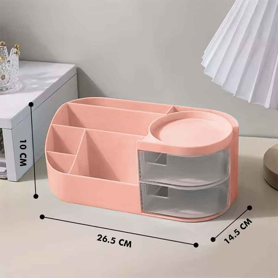 Perpetual Elegant Makeup Organizer with Transparent Drawer for Cosmetics, Skincare (Pink)