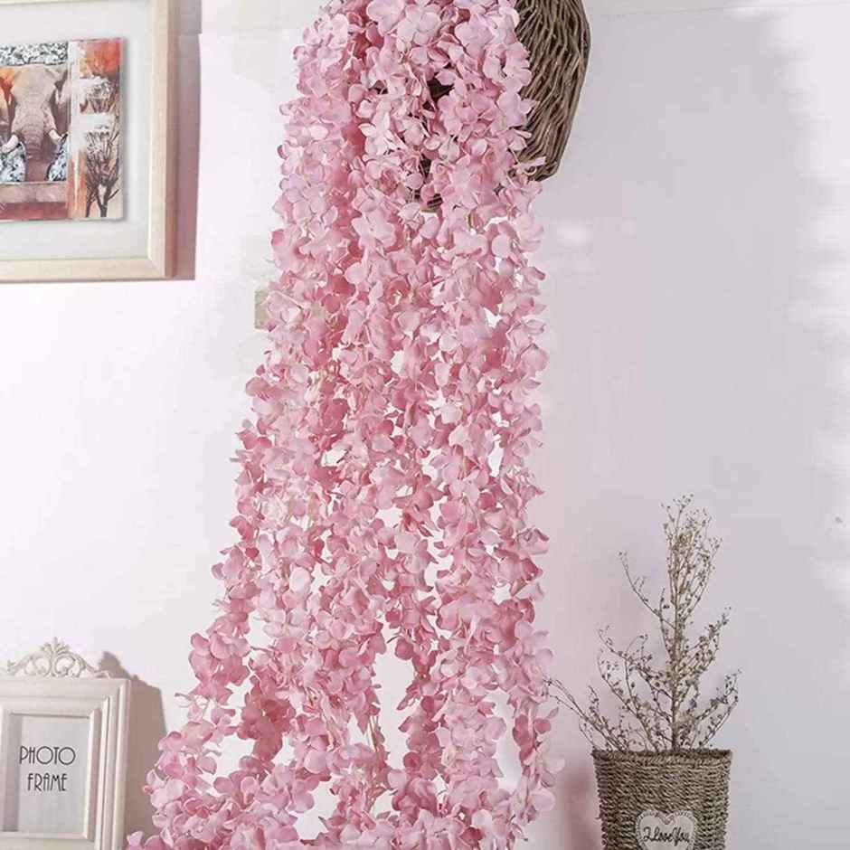 Artificial Silk Wisteria Hanging Flower Garlands Set  of 6 | Light Pink | 111 cm | Tied Ribbons
