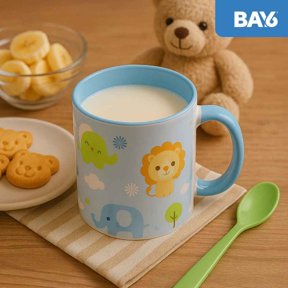 BAY6 Stoneware Kids Milk Mug Smiley - 420 ml- Blue & White