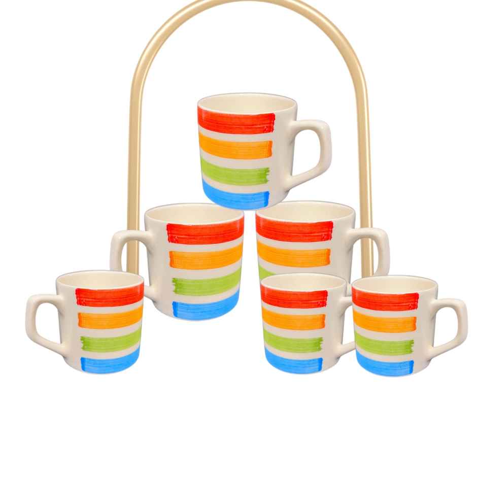 Saffron Ceramic Clay Rainbow Striped Tea And Coffee Cups | Set Of 6