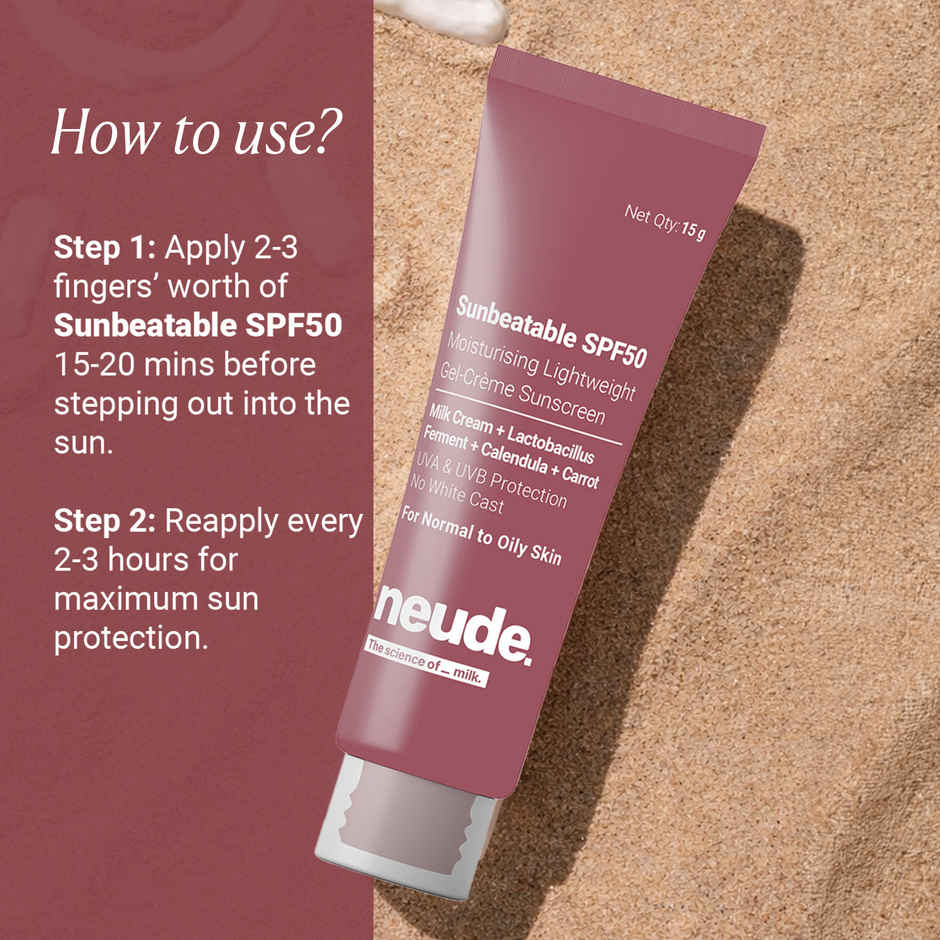 Neude Lightweight Gel Creme Sunscreen SPF50+ PA++++ UVA & UVB Protection, Sunbeatable SPF50