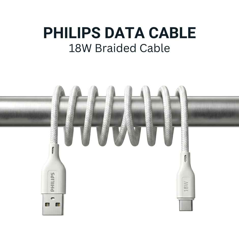 Philips 18W USB A to Type C Fast Charging Cable | DLC4130AW94 | Bright White | 1 m