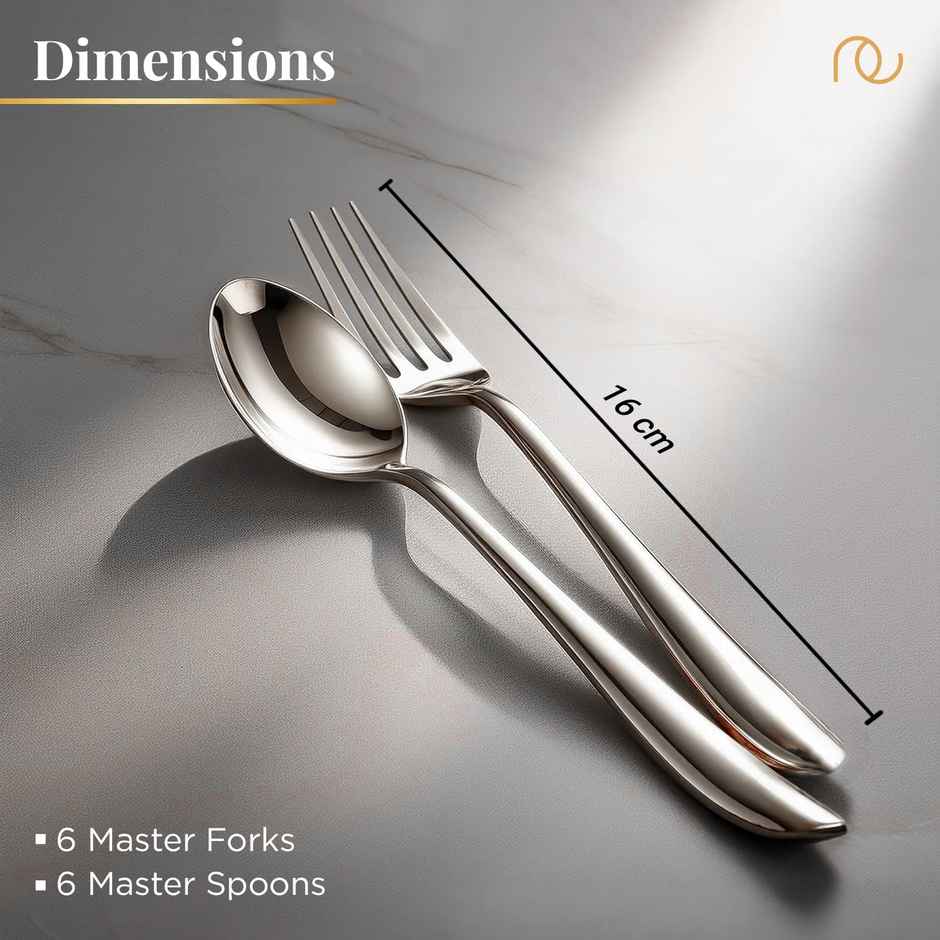 Frenchware Stainless Steel Cutlery Set of 12 - 6 Spoons, 6 Forks, Rust-free, Perfect for Gifting