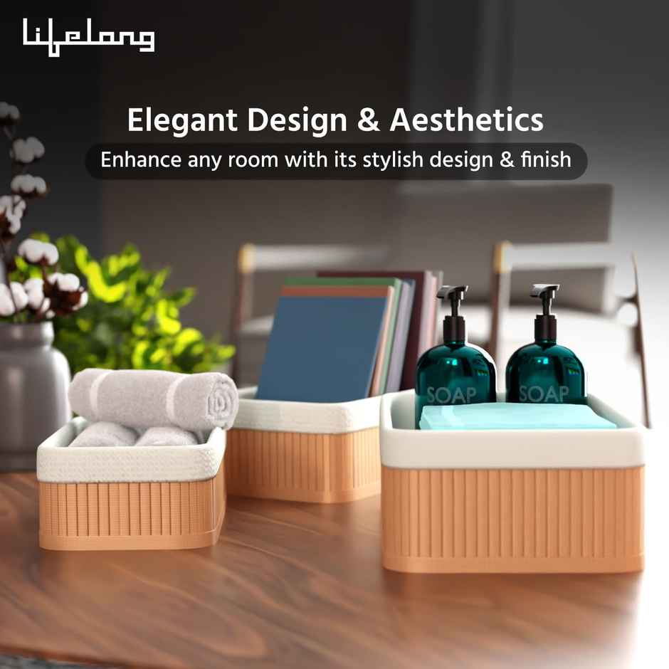 Lifelong Bathroom Organiser | 3-Basket Bamboo | Makeup Basket | Countertop | Water-Resistant Tray