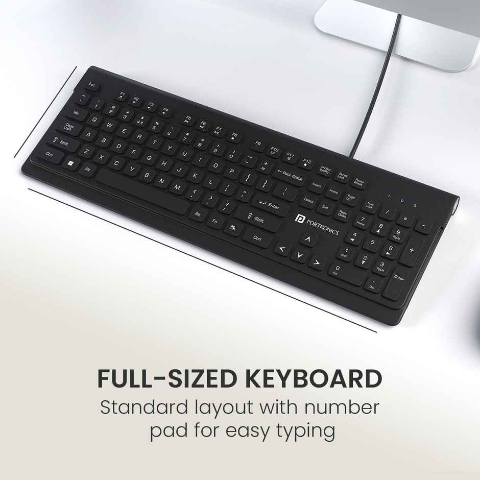 Portronics Keytonic Wired Keyboard & Mouse Set with High Precision Optical Mouse | 104 Keys - Black