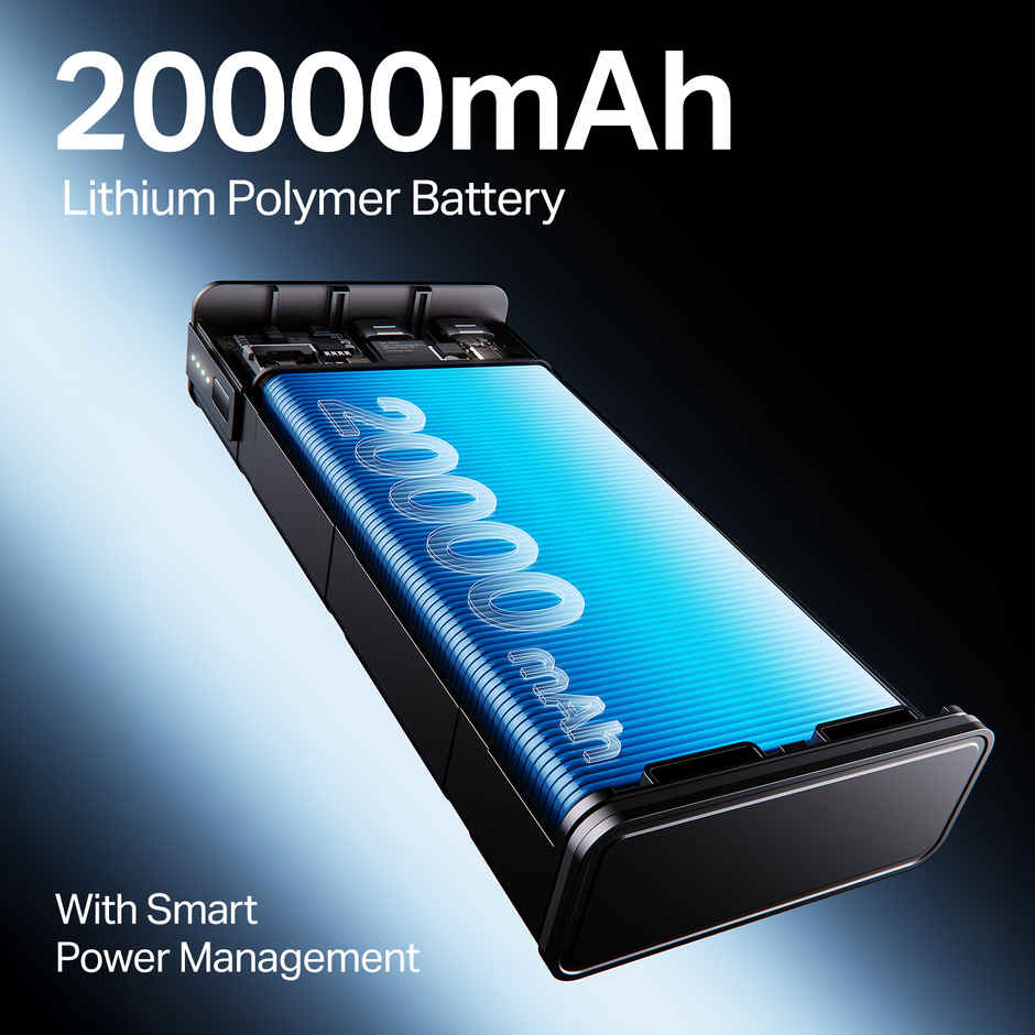 boAt (PB400) 20000 mAh wired Power Bank w/ 2-Way 22.5W Fast Charging & Smart Power Management - Carbon Black