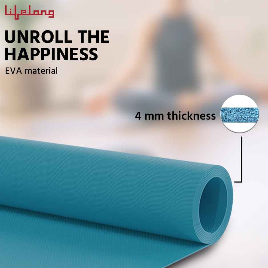 Lifelong Yoga Mat For Women & Men | Eva Material 4 Mm | Anti-Slip For Gym Workout - Sea Blue (1pc) & Boldfit Plastic Water Bottle With Motivational Time Markers | Black - 1 L (1pc) Combo
