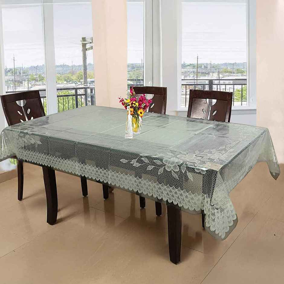 Kuber Industries Floral Design Dining Table Cover for 6 Seater | Cream