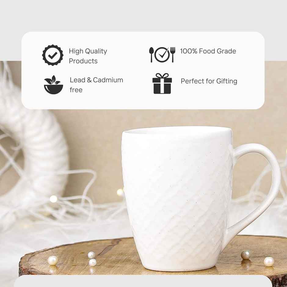 The Earth Store White Check 400 ml Ceramic Coffee Mug Microwave Safe Mug for Gift