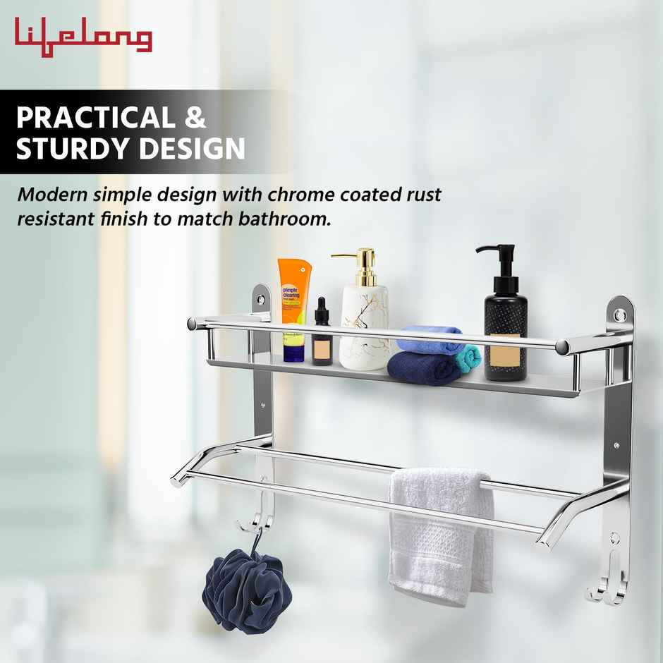 Lifelong Stainless Steel Wall Mounted Bathroom Shelf For Storage-Single Layer Cabinet Towel Holder