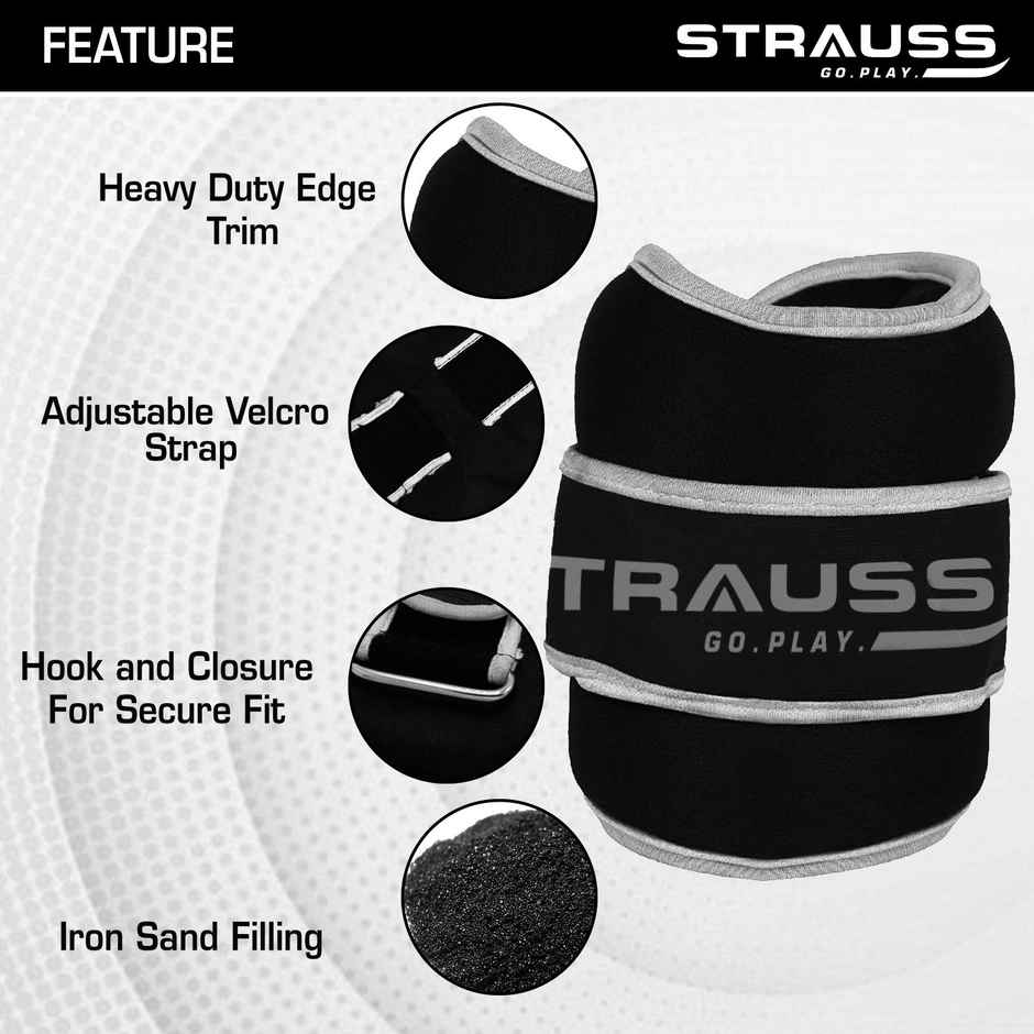 Strauss Round Shape Ankle Weight, 2 Kg (Each), Pair, (Grey)