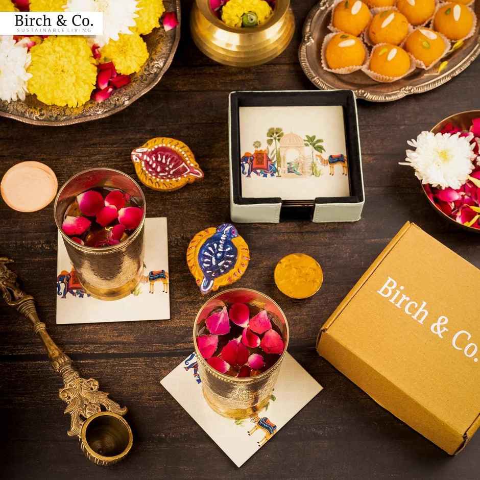 Birch & Co. Coaster | Royal Gaja Coaster Set of 6 with Holder