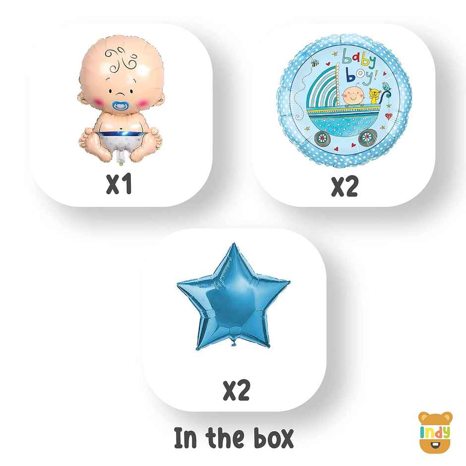 Just Party Balloons Combo For Boy - Baby Boy Welcome, Blue Star, Little Prince Welcome Balloon