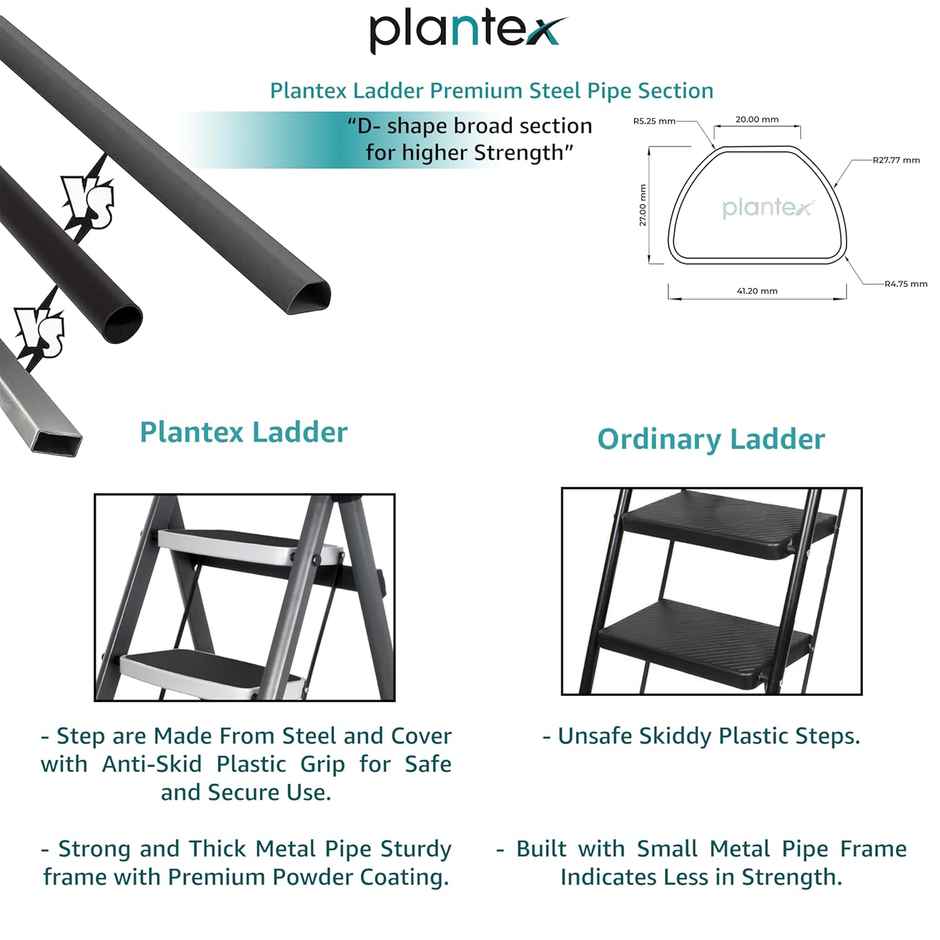 Plantex Foldable 4-Step Steel Ladder for Home with Anti-Skid Steps - Gray and White