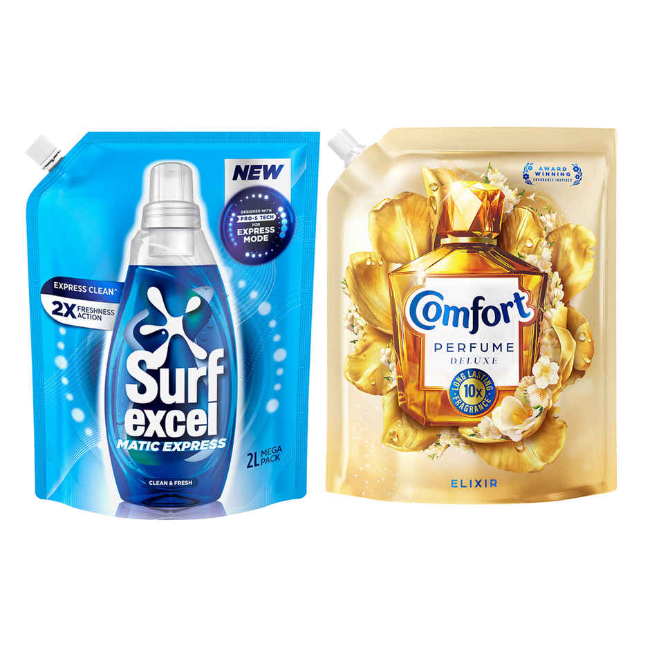 Surf Excel Matic Express Clean & Fresh (2L) & Comfort Perfume Deluxe Elixir (1.8L) Combo
